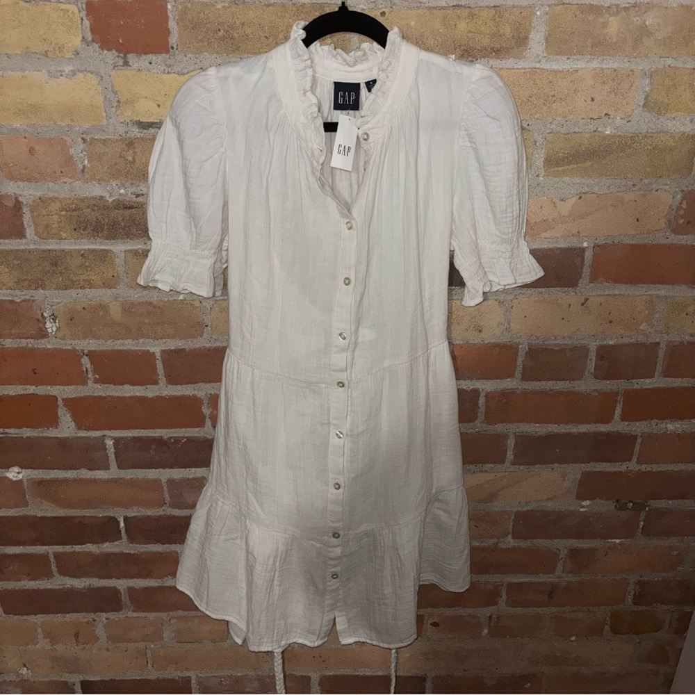 NWT GAP White Mini Dress with Puff Sleeves